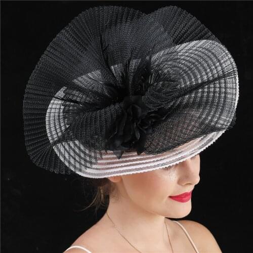 Gorgeous Ladies Mesh Chapeau Big Hat For Kenducky Flower Fascinator Hat On Hairpin Women Wedding Party Headpiece Hair Clips