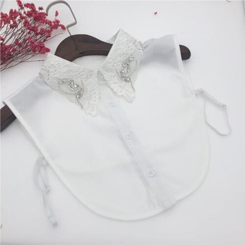 Linbaiway Handmade Beads Fake Lapel Neck Collar for Women Blouse False Collar Women Turn Down Embroidery Detachable Collars