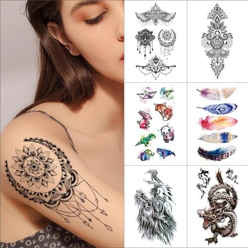 Temporary tattoo sticker decoration geometric figure Flower feather Dragon words butterfly fake tattoo for women men body tattoo
