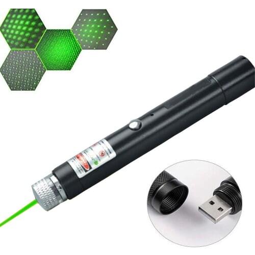 Hight Powerful USB Green Laser pointer Built-in battery red Laser Sight 10000m 5mw Adjustable Focus Lazer laserspen Burning