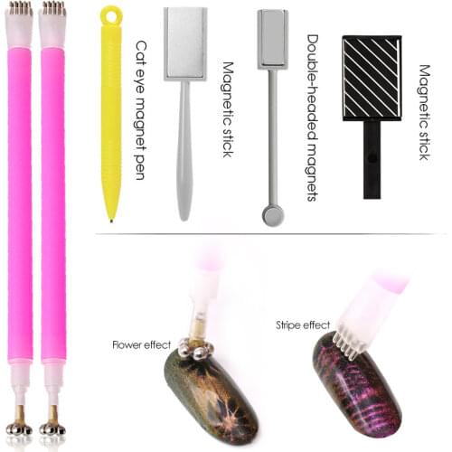 WiRinef 8ml Magnetic Cat Eye Top Coat Nail Gel Polish Flower Magnet Stick Pen Painting Gel Nail Varnish Magnet Tools Set