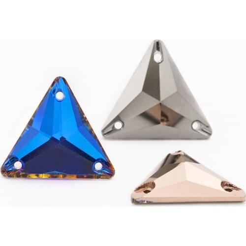 XIAOPU 16mm Triangular Sew on Fancy Rhinestones Metal Shimmer K9 Glass Flat Back Strass Crystal Buttons Sew on Clothing Crafts