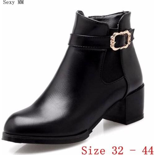 Spring Autumn Winter Women Ankle Boots Square High Heel Woman Short Boots Ladies Shoes botas Small Plus Size 32 - 40 41 42 43 44