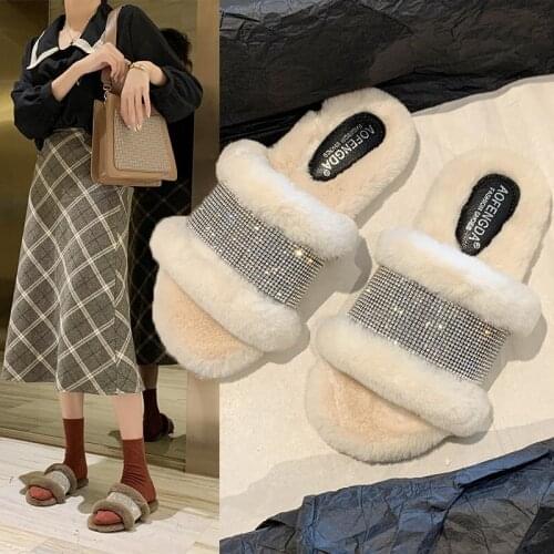 2021 NEW Winter Women House Slippers Faux Fur Warm Flat Shoes Female Slip on Home Furry Ladies Slippers Size 36-43