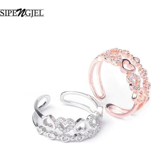 SIPENGJEL Fashion Cubic Zircon Love Open Rings Heart Geometric Adjustable Rings For Women Korean Jewelry 2020