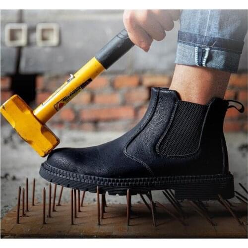 Winter Safety Boots Steel Toe Work Shoes Chelsea Boots Men Safety Shoes Leather Waterproof Mens Boots Puncture-Proof Work Boots