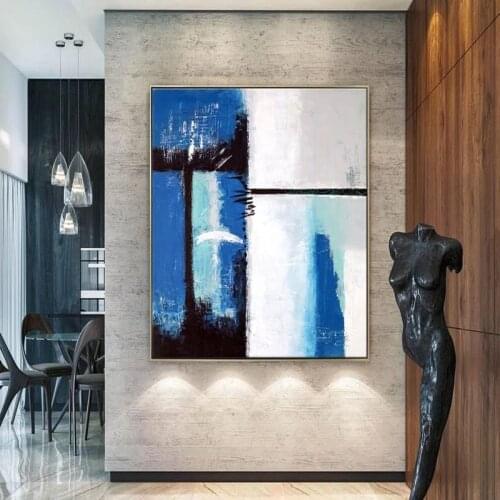 100% Hand Painted Oil Painting Modern Abstract Warm Color Block Minimalist Wall Art Canvas Line Art Wall for Living Room Decor