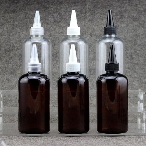 20pcs 250ml clear borwn liquid plastic bottles with pointed mouth cap,250cc lotion cosmetic packaging containers
