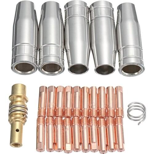 27pcs MB-15AK MIG/MAG M6 Welding Weld Torch Contact Tips 0.6/0.8/1.0mm Holder Gas Nozzle Link Rod Conical Nozzle Shield Cup