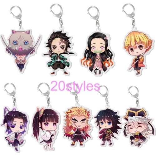 5pcs Demon Slayer Tanjirou Nezuko Zenitsu Inosuke Giyuu Shinobu Kanawo Genya Figure Pendant Acrylic Key Ring toy KeyChain Charm