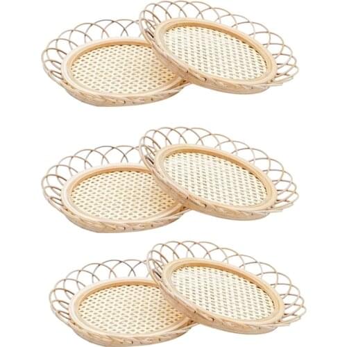 6 Pack Rattan Placemat Cup Holder Vintage Drink Coasters Floret Shape Tea Pot Placemats Home Dining Table Decor