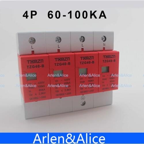 AC SPD 3P+N 60KA~100KA B ~420V House Surge Protector Protective Low-voltage Arrester Device