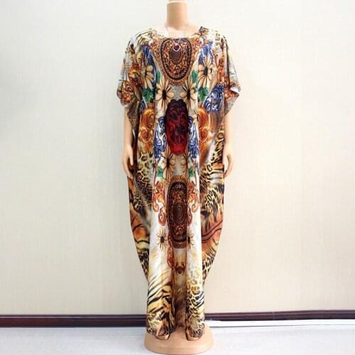 African Dresses for Women Print African Elegant Noble Flower Print O- Neck Dress African Traditional Clothing for Women Dashiki