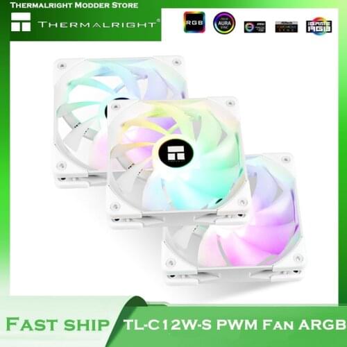 Thermalright Computer Case 120mm Quiet CPU Cooler Radiator PWN Cooling Fan For PC Cooling ARGB 5V3PIN/12V4PIN,TL-C12W-S 3 in 1