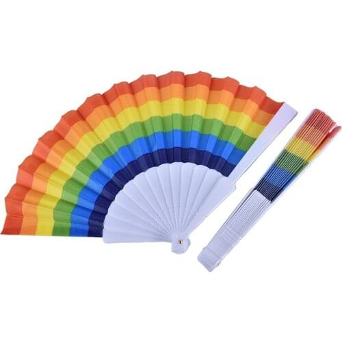 Home Decor Fan Rainbow Hand Held Folding Fan Dance For Gay Pride Parties Decoration Fan Art Craft Decor 1Pcs