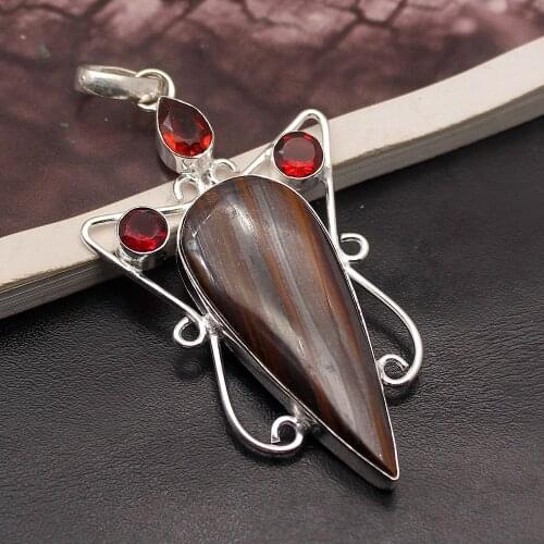 Hermosa Special Design Natural Hematite Red Garnet Necklace Pendant 2 3/4 Inch A154