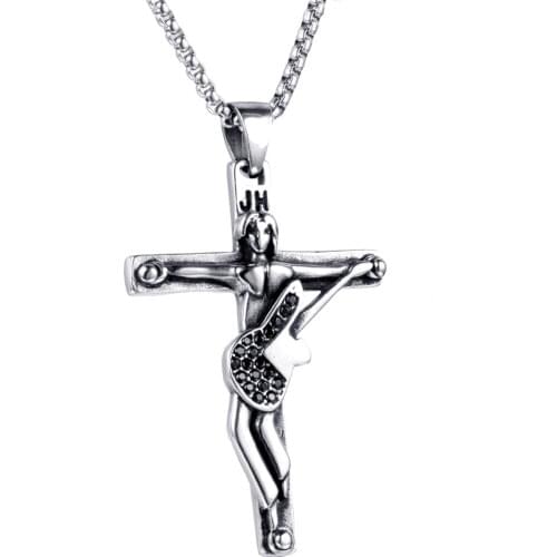 Johnny Hallyday Pendentif croix guitare acier 316 finition exceptionnelle Pour les fans Collier