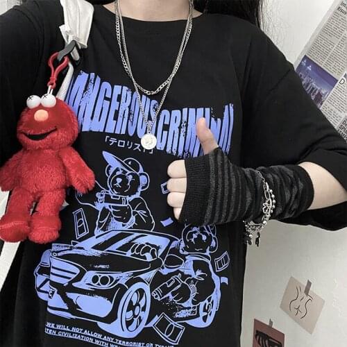 Summer casual Harajuku hip-hop large size gothic tops Ulzzang streetwear womens clothing loose short sleeve fun womens T-shirt