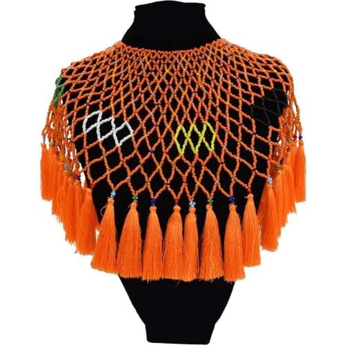 African Multilayers Choker Necklaces Fringed Tassel Women Big Collar Bib Statement Necklace Handmade Ethnic Indian Jewelry
