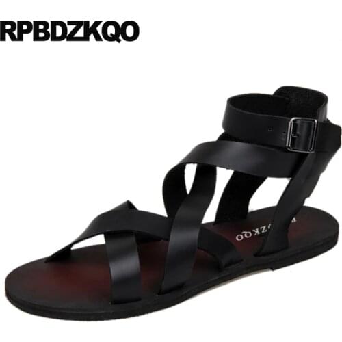 Fashion Shoes Burgundy Breathable Roman Open Toe Beach Italian Men Gladiator Sandals Summer Boots 2018 Black Flat Strap
