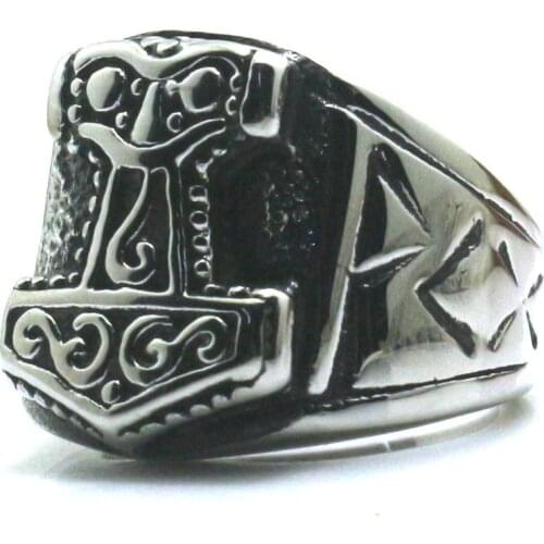 Size 8 to Size 16 Mens Boys 316L Stainless Steel Punk Gothic Classic Thors Hammer Ring Newest