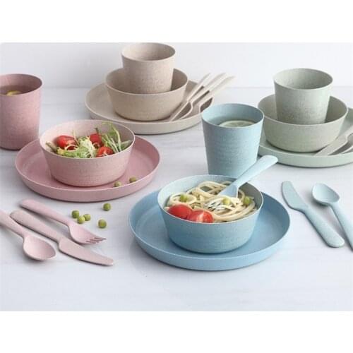 Straw Tableware Set Plates Set Eco Friendly Dinnerware Set 4 Plates and Bowls For Kids And Adults Dishes Sets Dinnerware Cup Set