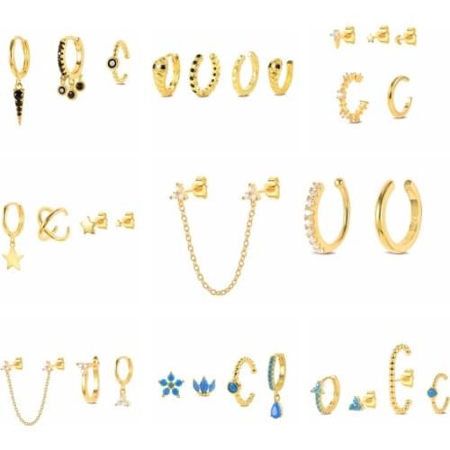 Aide 925 Sterling Silver Small Stud Earrings Set Retro Zircon Star Diamond Cartilage Earrings Piercing Urquoise Earrings Aretes