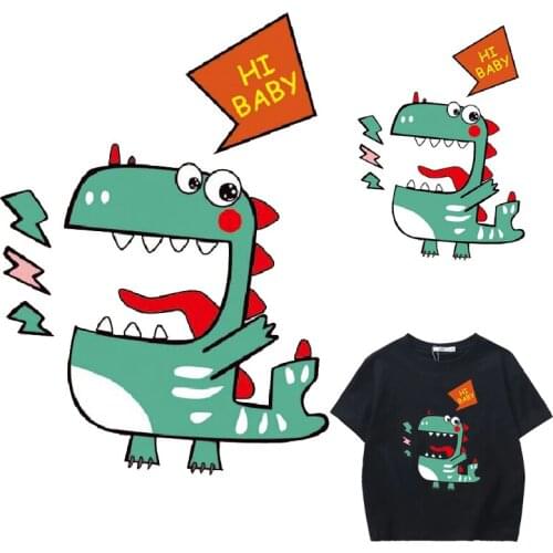 Dinosaur Patch Iron On Transfer Clothes Stripes T-shirt Vinyl PVC Heat Transfer Cartoon Stickers For Children Clothes Tshirt DIY