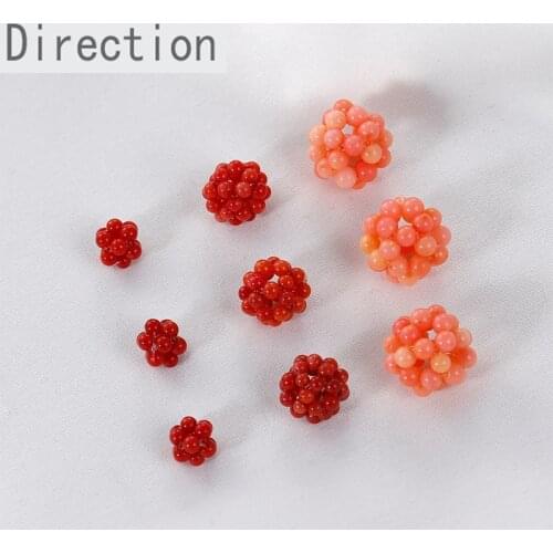 Natural pink red beads hollow ball diy handmade earrings bracelets pierced beads material handmade accessories