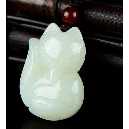 Natural Chinese HeTian Whtie Jade Pendant Hand-Carved Fox Fashion Charm Popular Necklace Jewellery for Women Auspicious Gifts