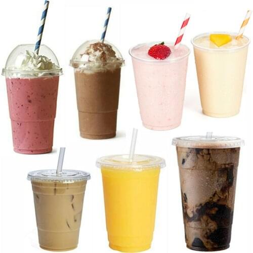 MONGKA Disposable Smoothie Cups, Domed Lids, Plastic Milkshake Glasses, Glass Party Cup