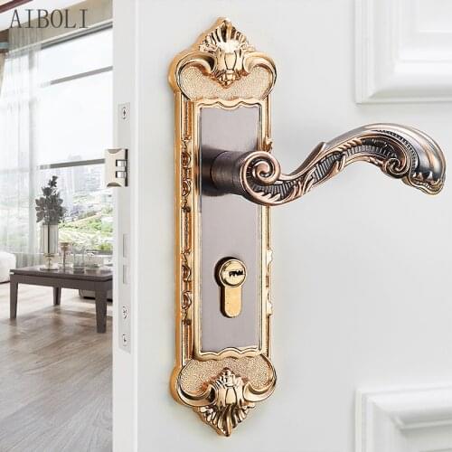 Full Set Vintage Door Lock European Model Retro Bedroom Door Handle Lock Interior Room Safety Door Lock