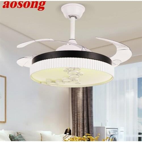 AOSONG Ceiling Fan Light Invisible Lamp With Remote Control Modern Simple LED For Home Living Room