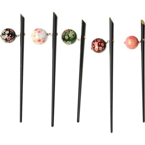 Prettyia 5 Pieces Vintage Style Hair Stick Women Japanese Handmade Sakura Blossom Beads Dangle Kanzashi Hair Stick Headwear