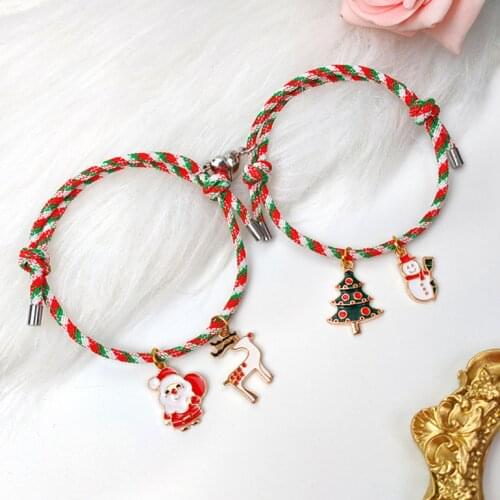 Christmas Magnet Attract Couple Bracelets Unisex Magnetic Bracelet Adjustable Bracelets for Women Bracelet Elk Xmas Tree Charms