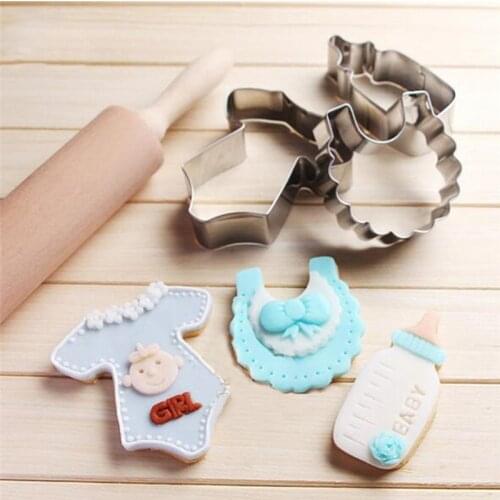 DIY Baby Shower Bottle Bib Shape Biscuit Cookie Chocolate Cutter Fondant Feeding Christmas Bottle Cake Mold Pastry Kitchen Tool