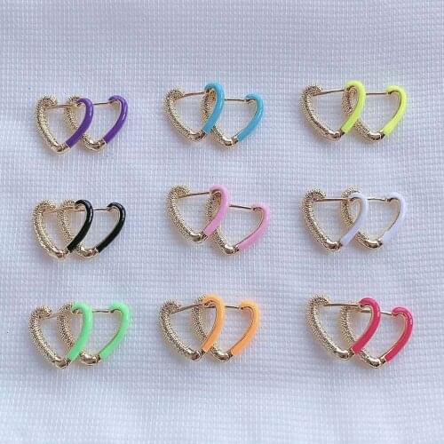4Pairs Enamel Neon Mutil-Color Popular Heart hoop earring Jewelry CZ Gold Color Earring