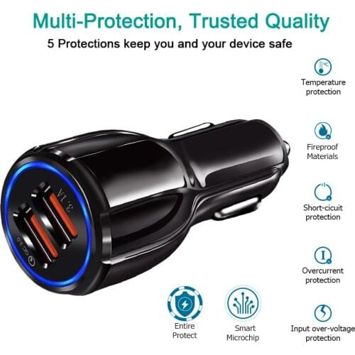 QC3.0 Certified Quick Charge Dual 2 USB Port QC3.0 Fast Car Charger 3.1A Motorcycle Charger Car Lighter Connector