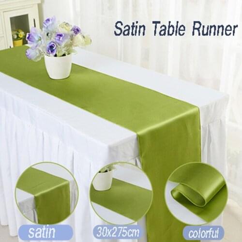 10pcs/lot 30*275cm Satin Cloth Modern Plain Green Table Runner Home decor Pink For Home Party Wedding Tablecloth Accessories
