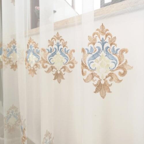 Slow Soul Europe Embroidered Floral Tulle Curtains Coffee Blue White For Living Room Kitchen 3d Bedroom Sheer Rideaux Fabric