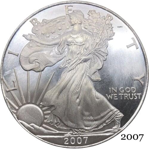 United States America 2007 W In God We Trust 1 OZ Fine Silver Bullion Eagles One Dollar Silver Plated Copy Commemorative Coin