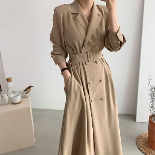 New long women trench coat lady Double-breasted temperament Fashion autumn womens coat belt casual thin trench 2021