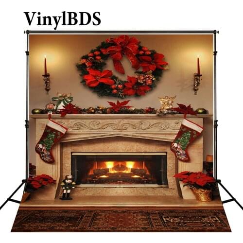 VinylBDS Christmas Backdrops Fireplace Garland Background Halloween Trees Backdrops Vintage Carpet Backdrops for Studio