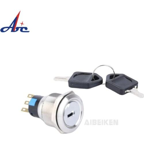 16mm 19mm 22mm Waterproof Stainless Steel Lock Key Knob Rotary Switch 5A 250V Changeover Power Switch ON OFF 2 3 Positions