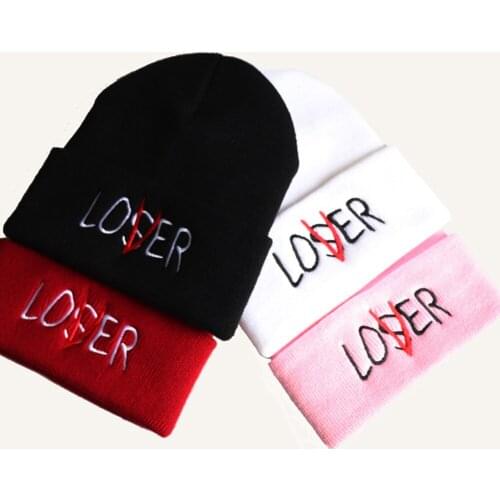 Loser Embroidery Knitted Beanies Hats Men Women Solid Winter Warm Ski Hats Skullies Soft Elastic Sport Cap Swanowing