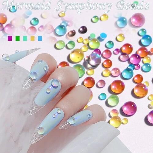 Candy Colors Mixed Size Mermaid Round Glass Crystal Beads AB 3D Nail Art Rhinestones DIY Flatback Acrylic Stones Decorations