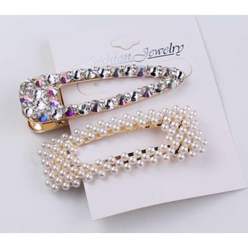 2/4Pcs 1Set Pearl Rhinestone Hair Clip For Women Geometric Pins Fashion Barrettes Metal Flower Hair Pin Hair Accessories