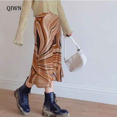 Chic Wave Print Vintage Y2K Long Skirts Womens 2000s Aesthetic Cute Kawaii Clothes High Waist Mid-Calf Summer Skirt