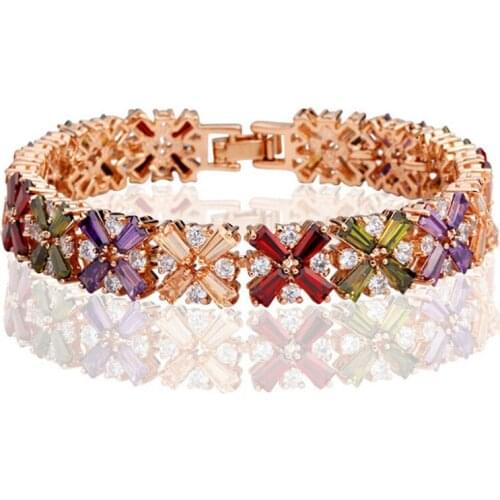Zlxgirl jewelry Russian hot sale colorful zirconia womens wedding bracelet jewelry rose gold color bridal bangle&bracelet
