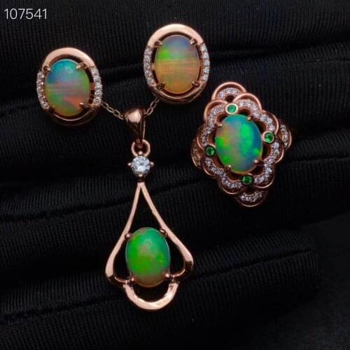 100% NATURAL ETHIOPIAN WELO FIRE OPAL 925 silver Ring Pendant Earring Set